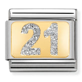 Nomination Composable Classic Link 030224/02 Number 21 with Glitter in 18K Gold